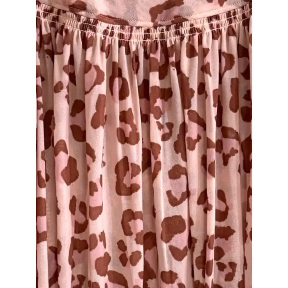 FP Free People Pink Animal Print Black Crop Bubble Hem Blouse Medium Lined
